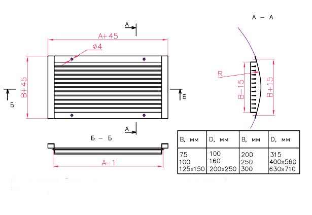 Чертеж вентиляционной решетки АМН-Ц
